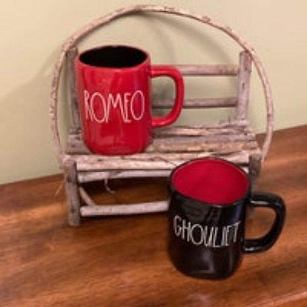 NIB! Rae Dunn "Romeo and Ghouliet" RED AND BLACK CERAMIC Mugs